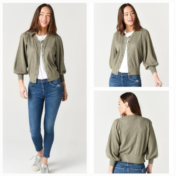 ATM Anthony Thomas Melillo Cotton Cashmere Balloon Blouson Sleeve Cardigan Sz XS - Picture 2 of 13